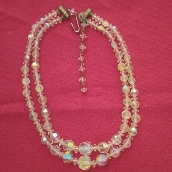 Vtg LOT of 2 AB Rock Crystal Double strand Chokers - Picture 2 of 13